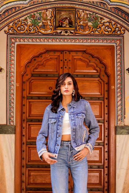 Heritage Fusion Indigo Jacket with Indian Art Detailing