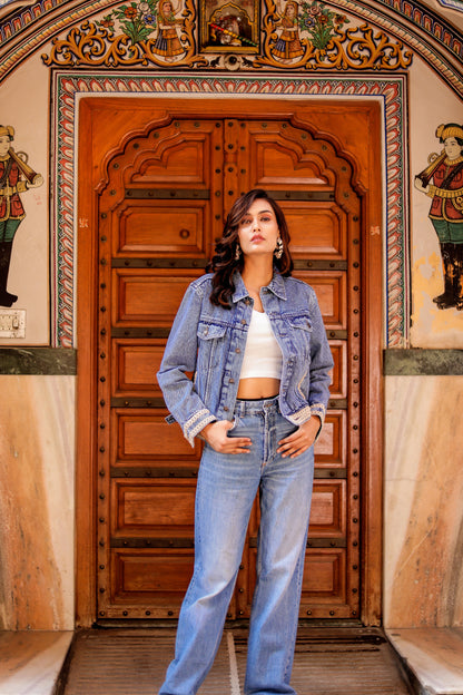 Heritage Fusion Indigo Jacket with Indian Art Detailing