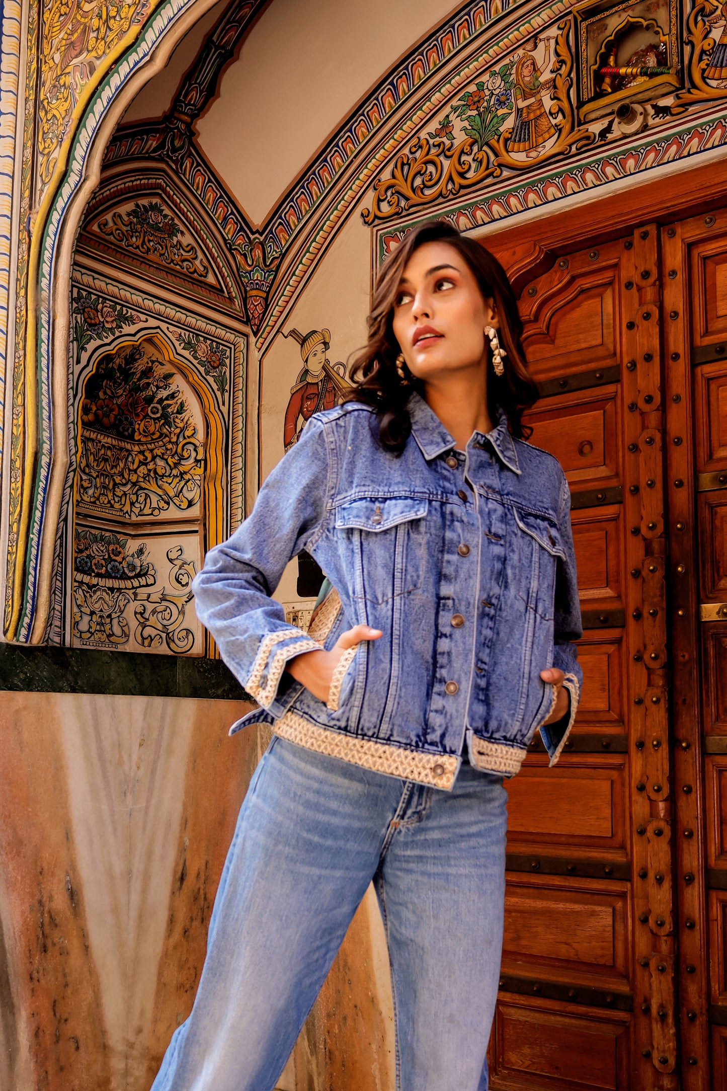 Heritage Fusion Indigo Jacket with Indian Art Detailing
