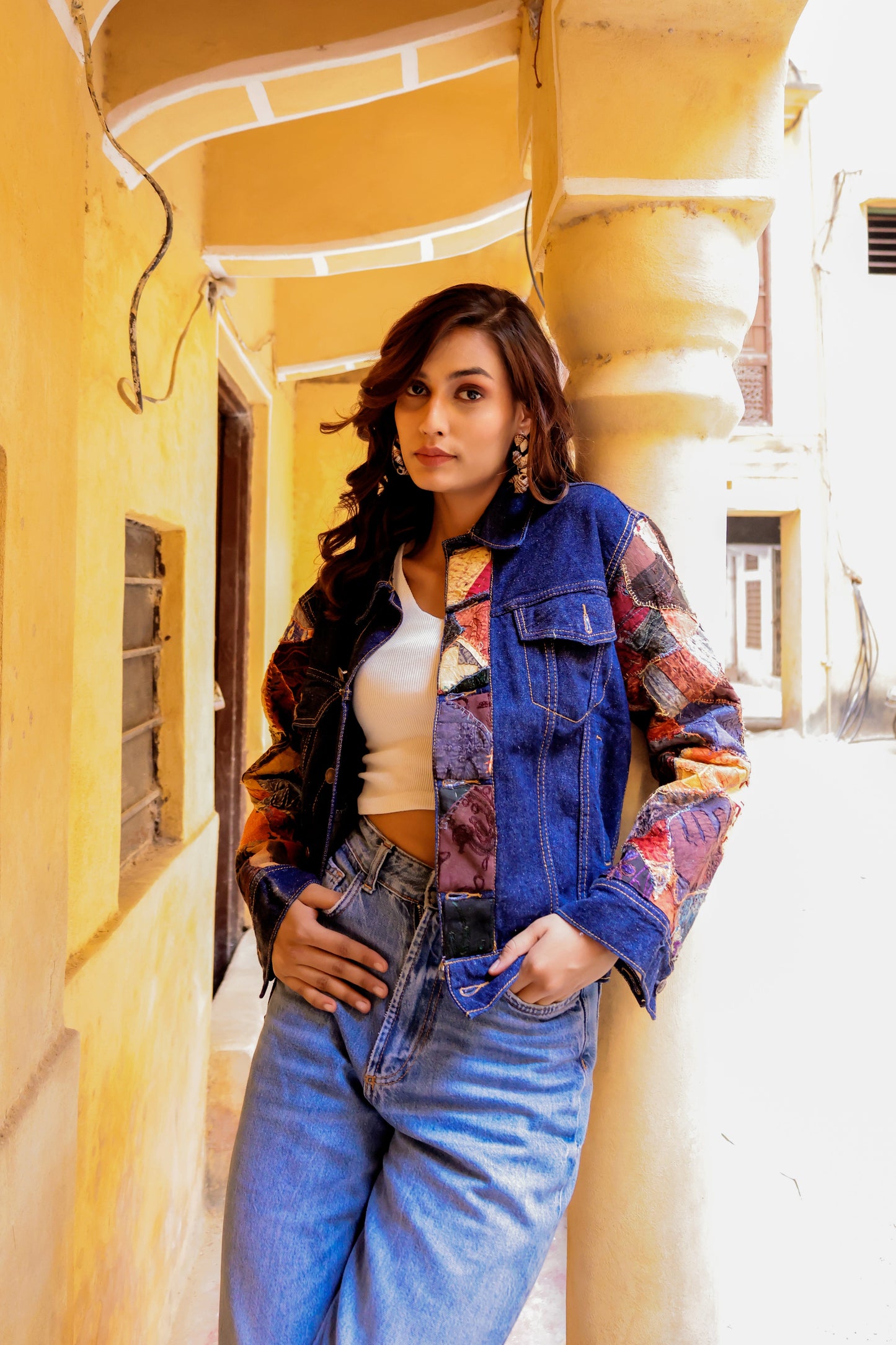 Ethnic Stitch Denim Jacket: Handmade Elegance