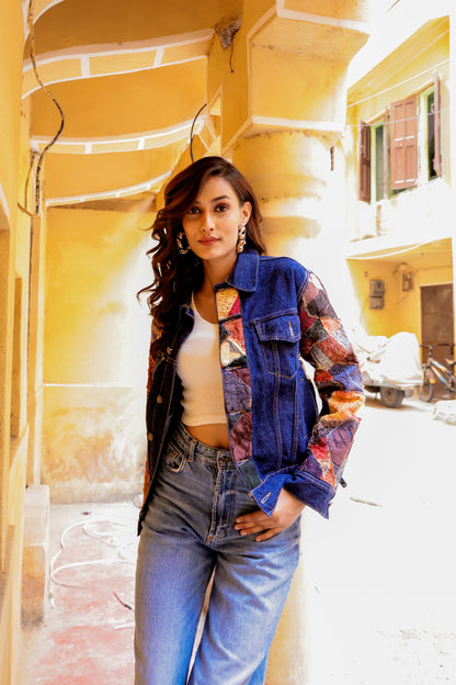 Ethnic Stitch Denim Jacket: Handmade Elegance