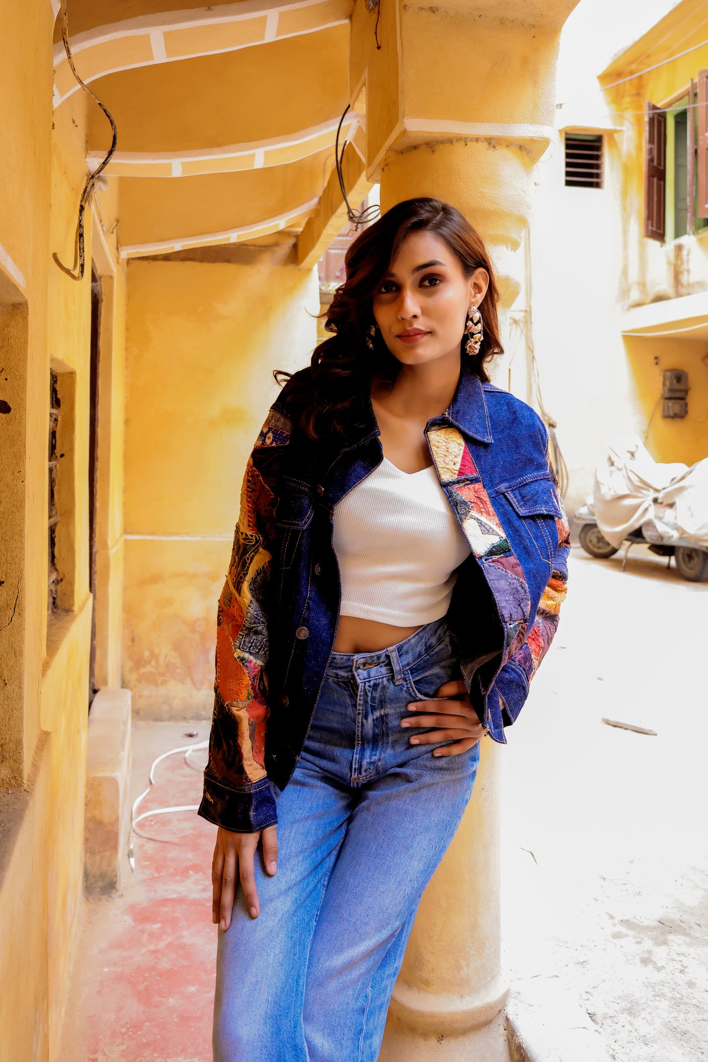 Ethnic Stitch Denim Jacket: Handmade Elegance