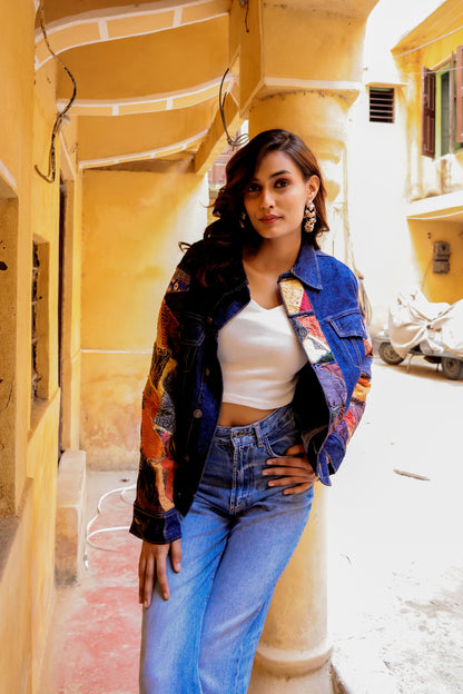 Ethnic Stitch Denim Jacket: Handmade Elegance