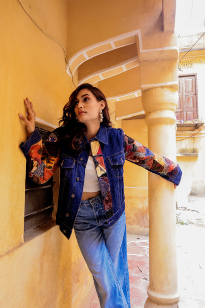 Ethnic Stitch Denim Jacket: Handmade Elegance