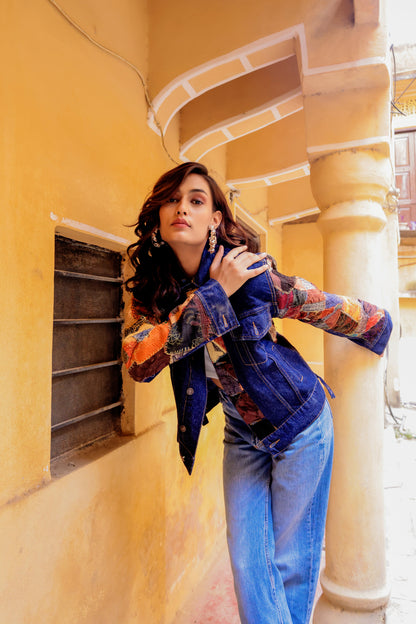 Ethnic Stitch Denim Jacket: Handmade Elegance