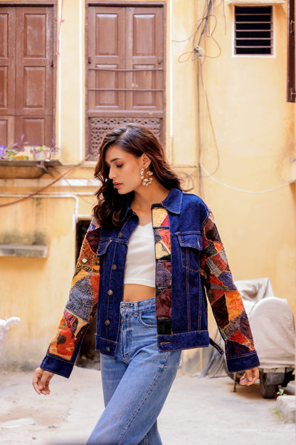 Ethnic Stitch Denim Jacket: Handmade Elegance