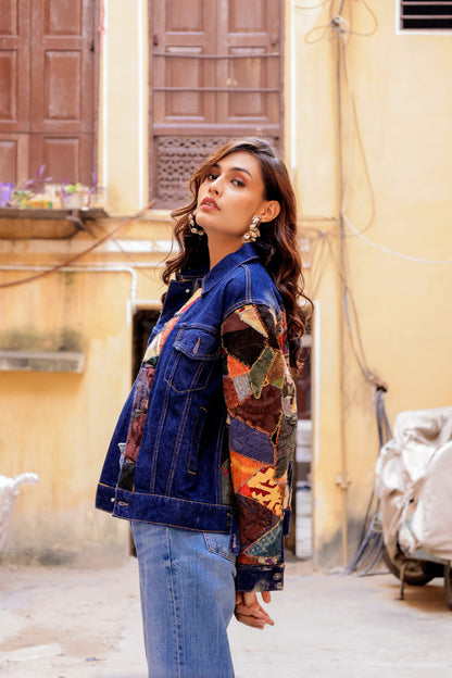 Ethnic Stitch Denim Jacket: Handmade Elegance