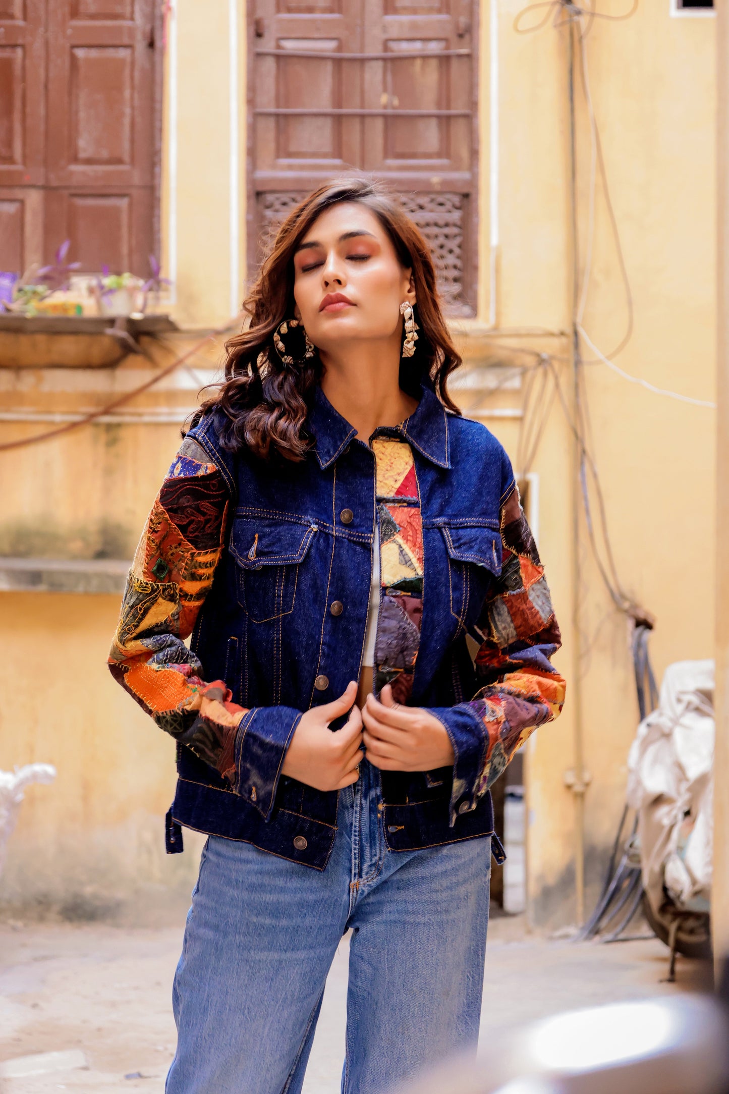 Ethnic Stitch Denim Jacket: Handmade Elegance