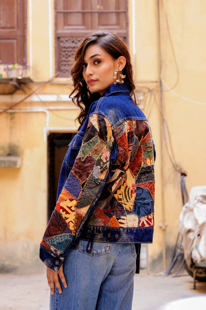 Ethnic Stitch Denim Jacket: Handmade Elegance