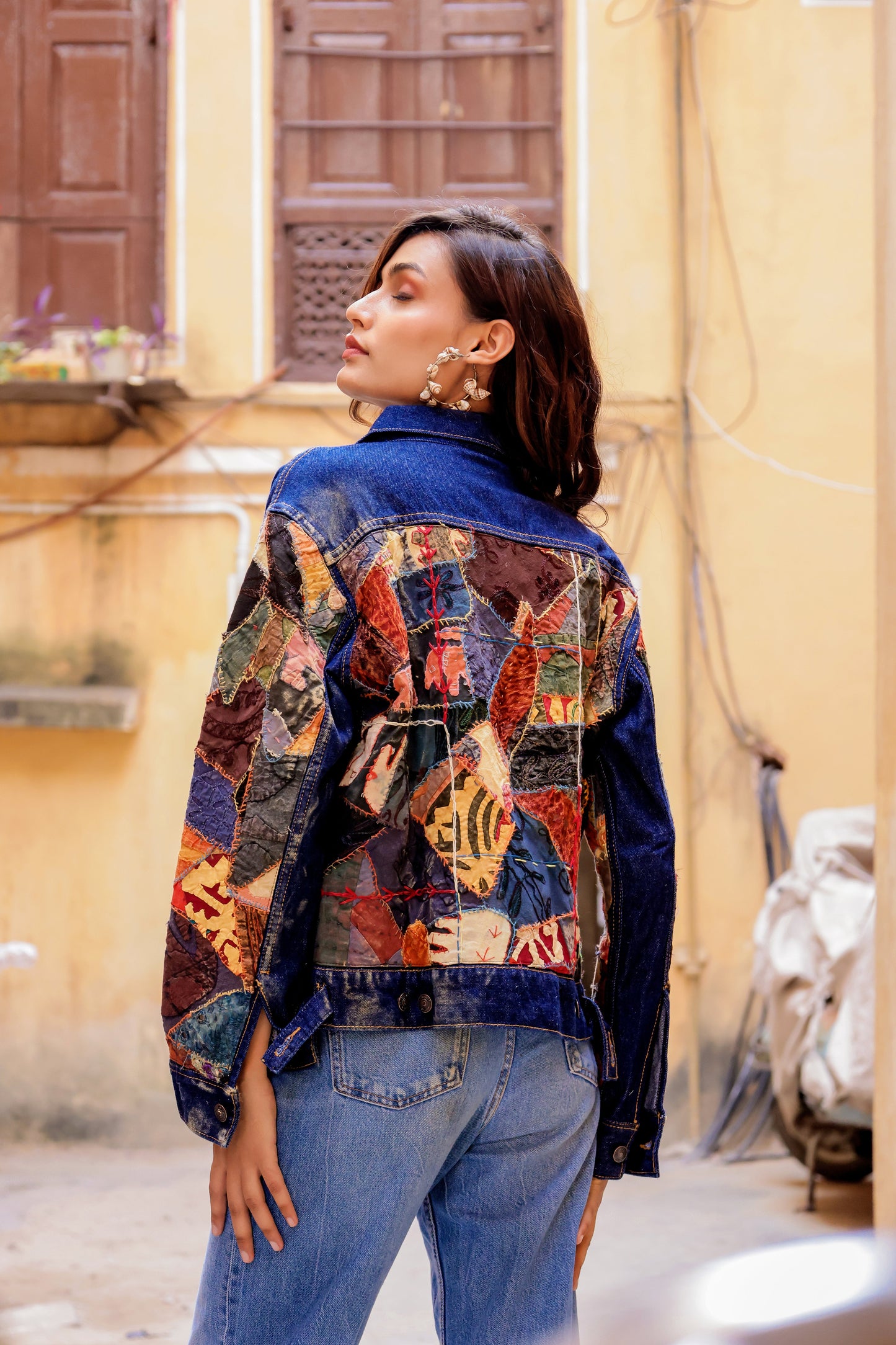Ethnic Stitch Denim Jacket: Handmade Elegance