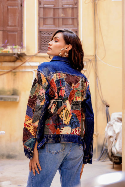 Ethnic Stitch Denim Jacket: Handmade Elegance
