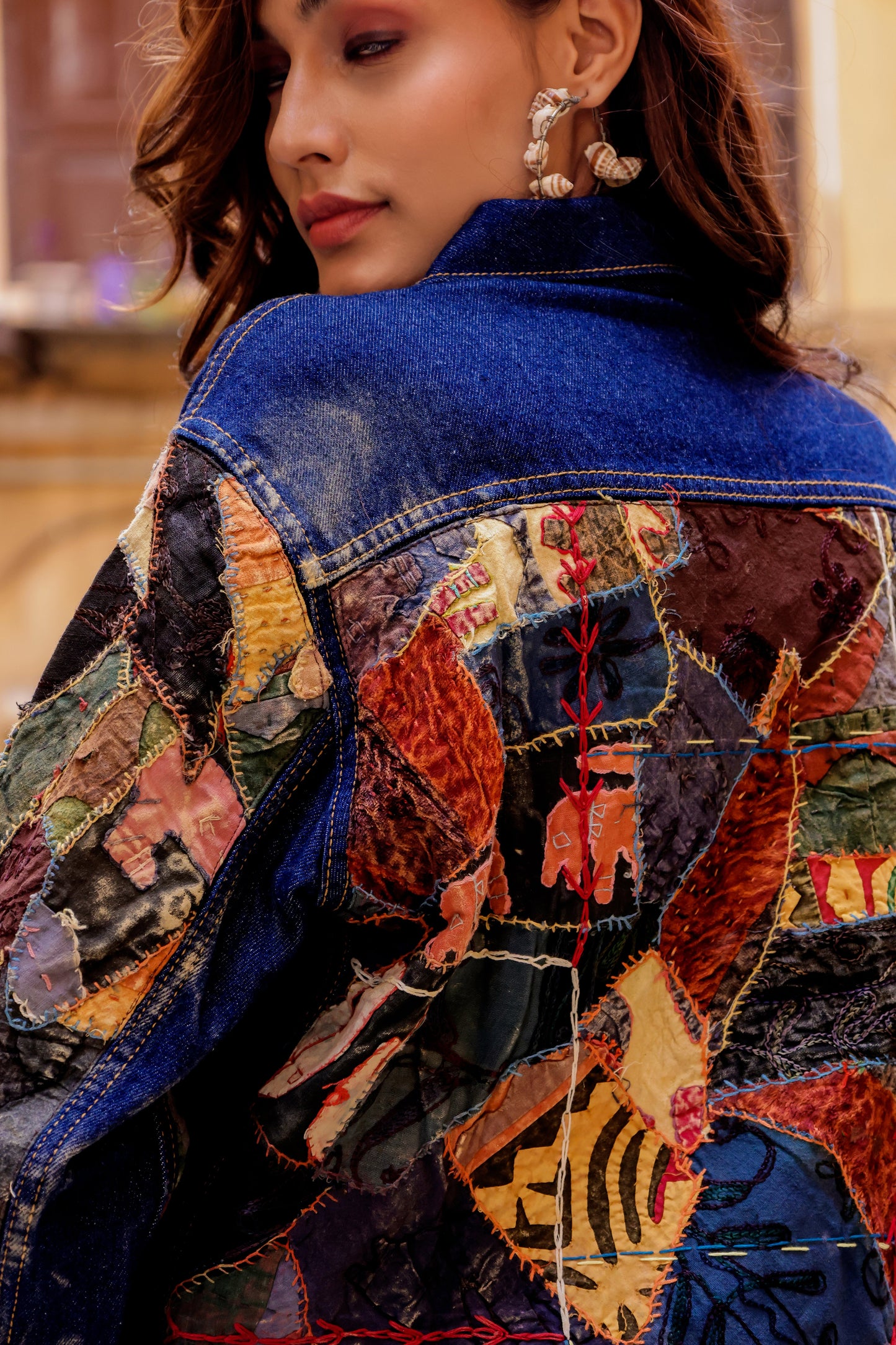 Ethnic Stitch Denim Jacket: Handmade Elegance
