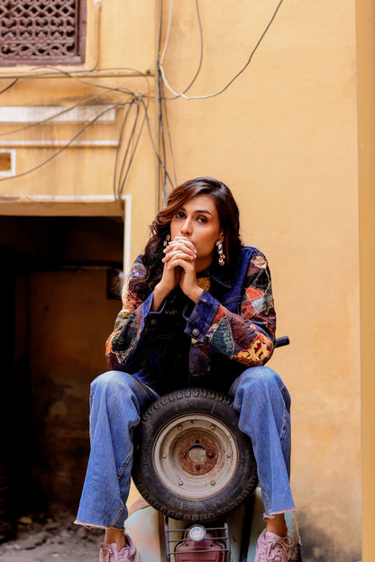 Ethnic Stitch Denim Jacket: Handmade Elegance