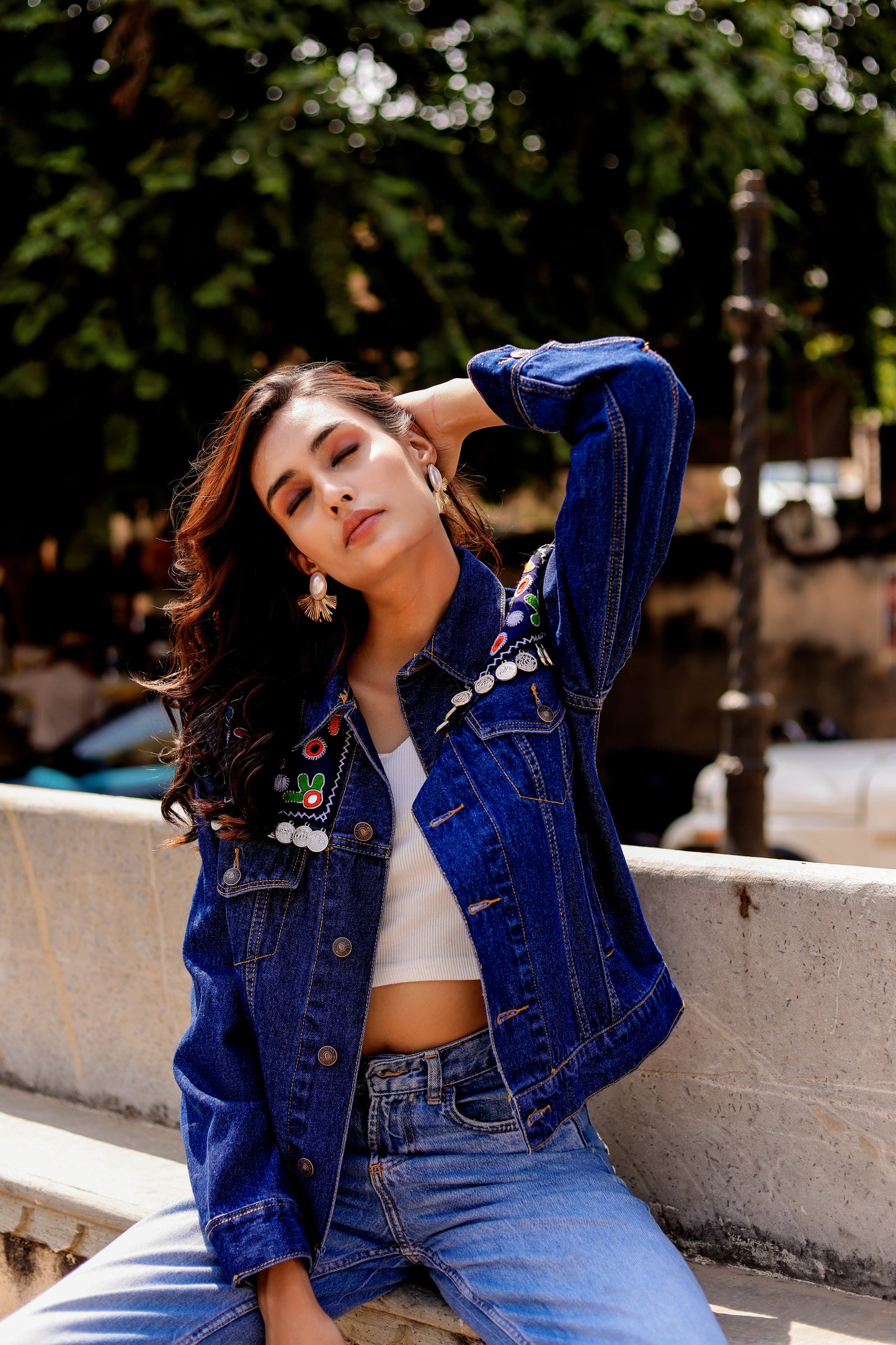 0170-J-HOB Boho Chic Embroidered Denim Jacket  - Made in India