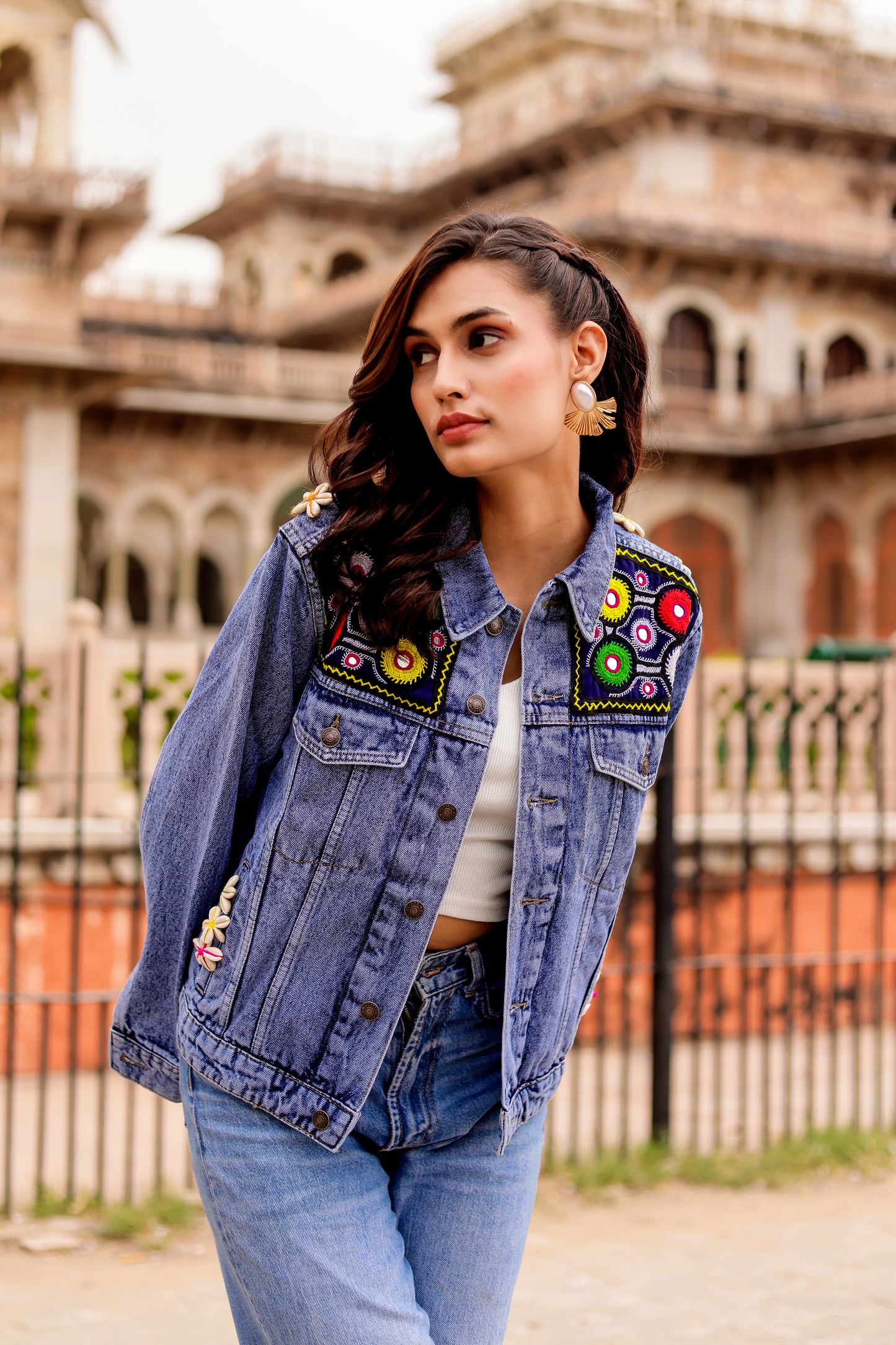 0163-J-HOB-Boho Chic Embroidered Denim Jacket - Made in India