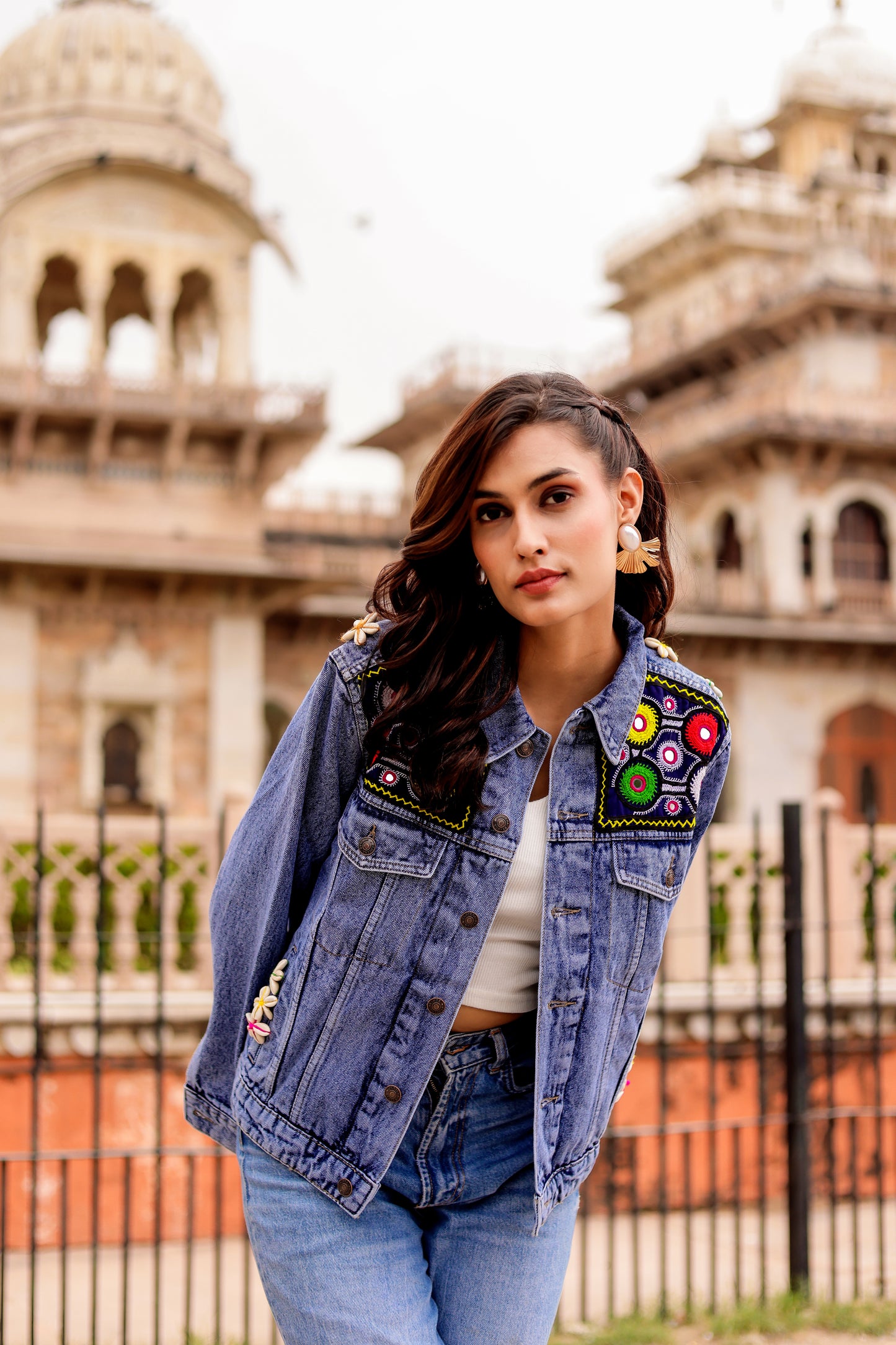 0163-J-HOB-Boho Chic Embroidered Denim Jacket - Made in India