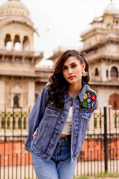 0163-J-HOB-Boho Chic Embroidered Denim Jacket - Made in India
