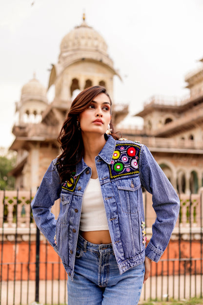 0163-J-HOB-Boho Chic Embroidered Denim Jacket - Made in India