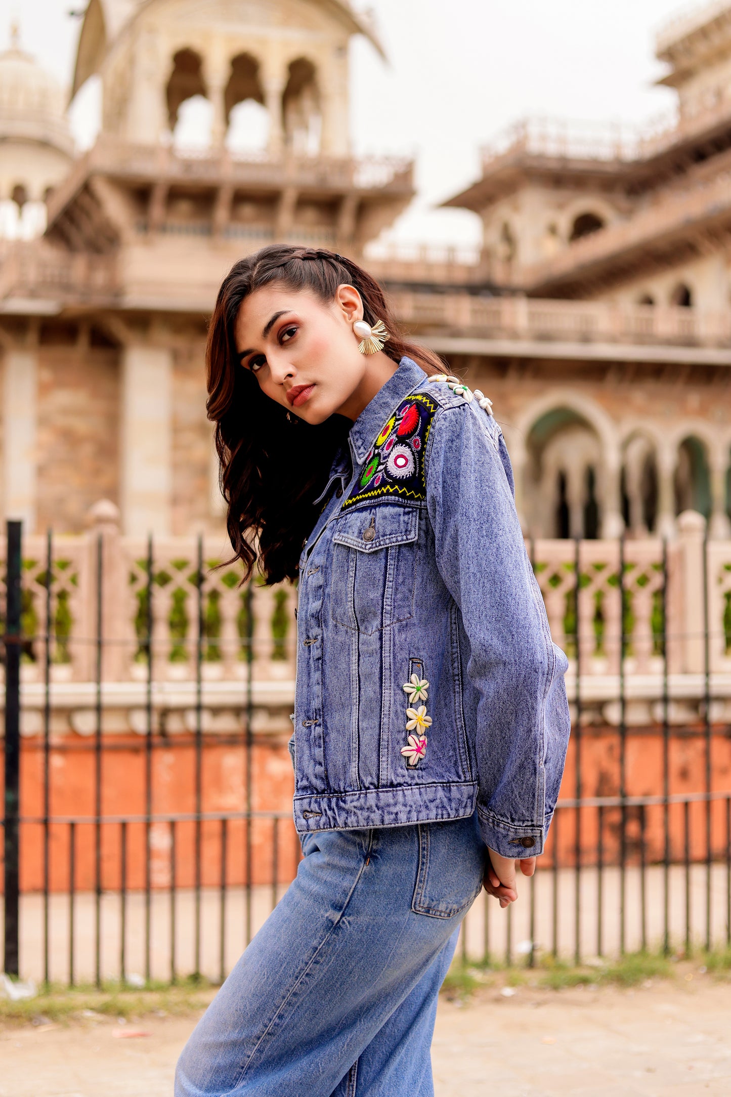 0163-J-HOB-Boho Chic Embroidered Denim Jacket - Made in India
