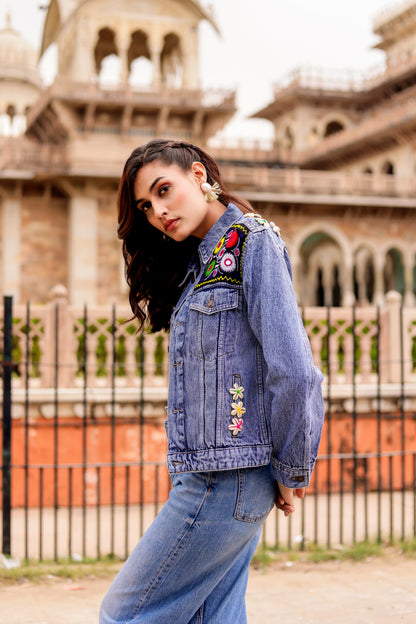 0163-J-HOB-Boho Chic Embroidered Denim Jacket - Made in India