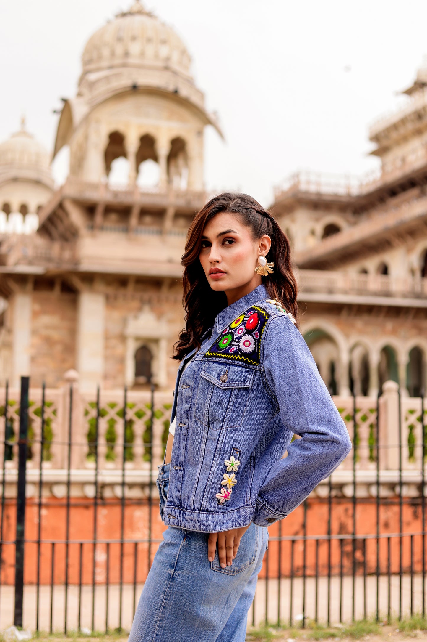 0163-J-HOB-Boho Chic Embroidered Denim Jacket - Made in India