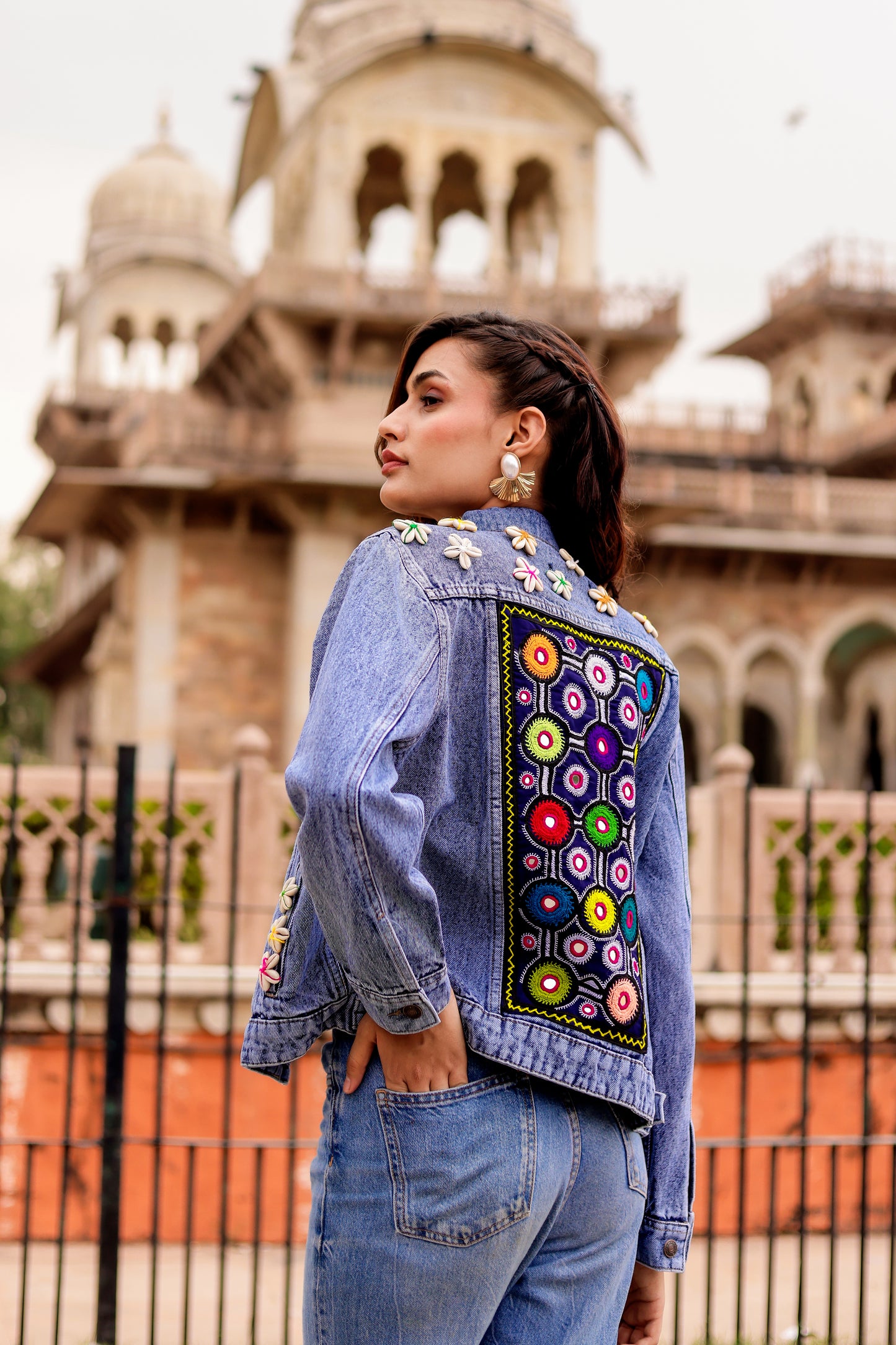 0163-J-HOB-Boho Chic Embroidered Denim Jacket - Made in India