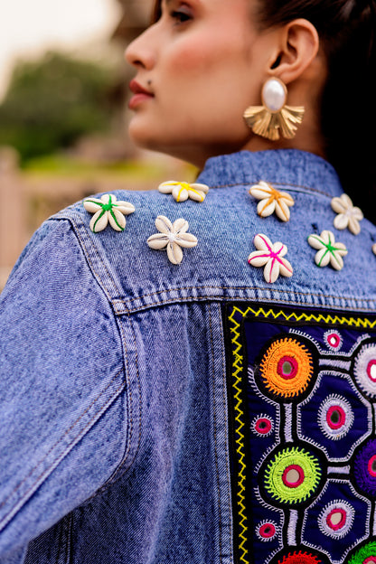 0163-J-HOB-Boho Chic Embroidered Denim Jacket - Made in India