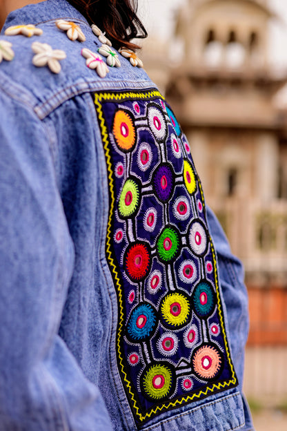 0163-J-HOB-Boho Chic Embroidered Denim Jacket - Made in India