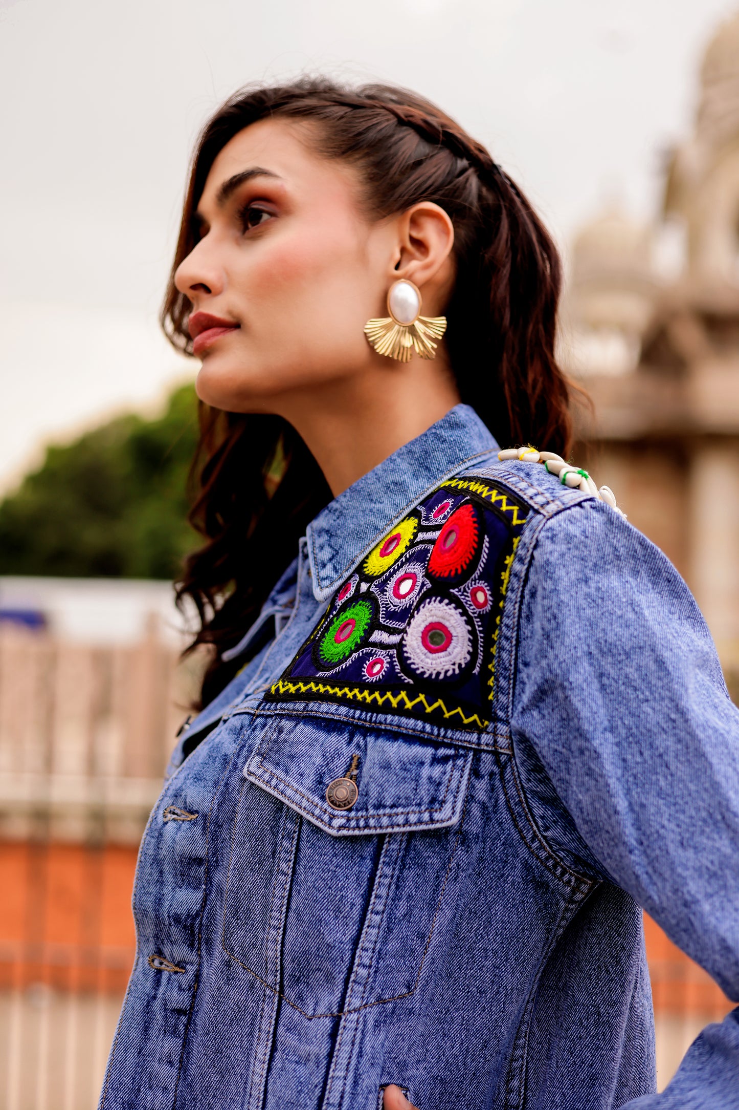 0163-J-HOB-Boho Chic Embroidered Denim Jacket - Made in India