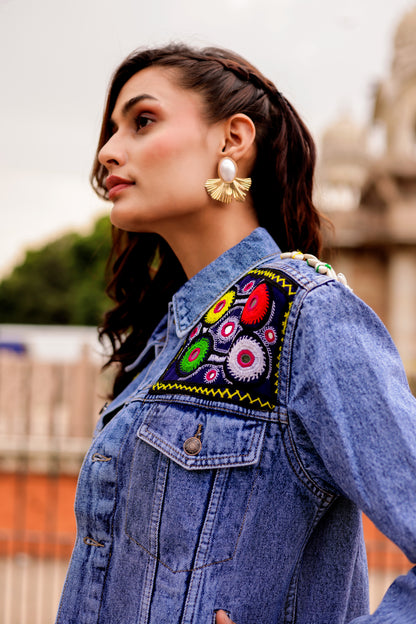 0163-J-HOB-Boho Chic Embroidered Denim Jacket - Made in India