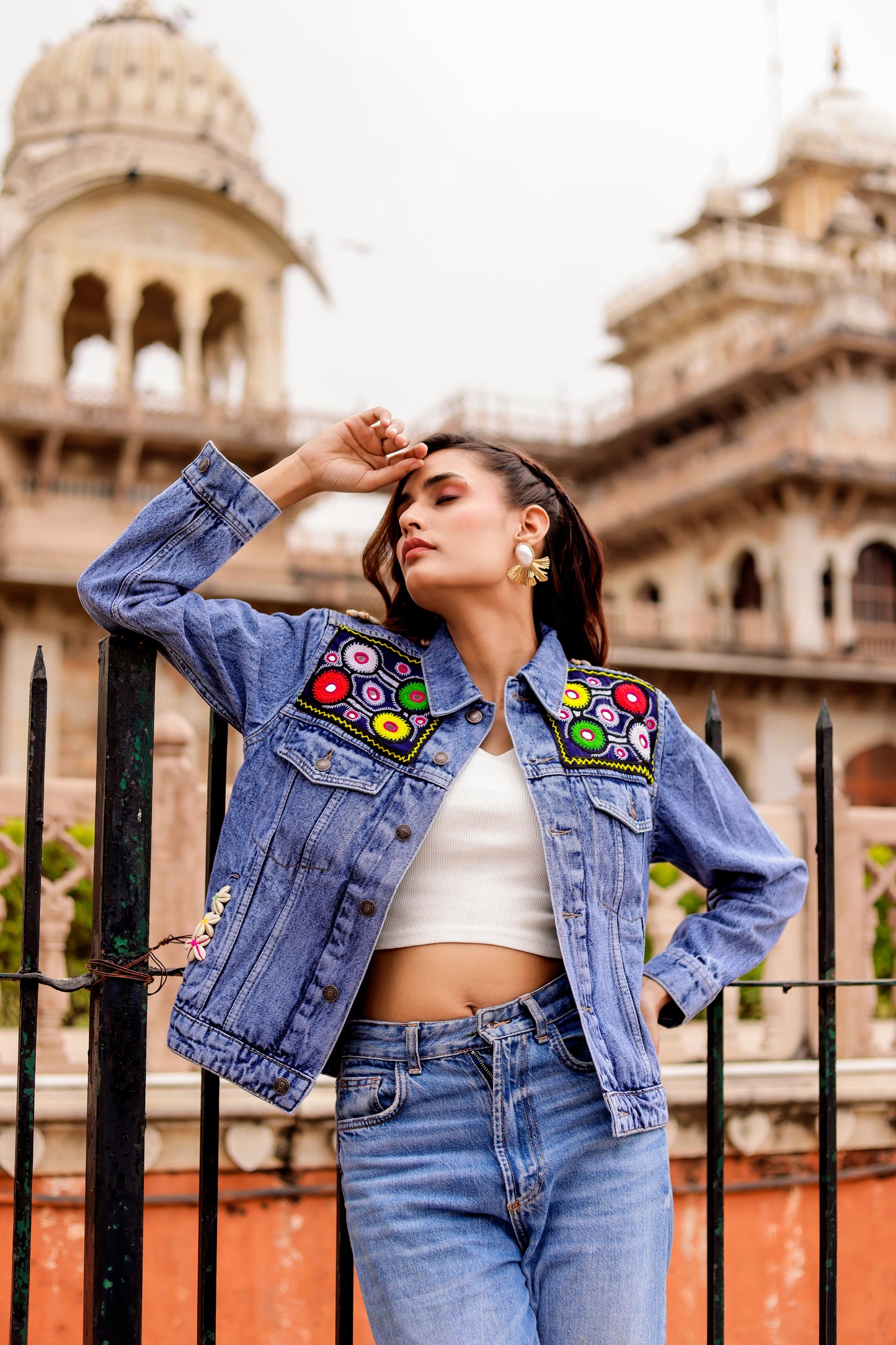 0163-J-HOB-Boho Chic Embroidered Denim Jacket - Made in India