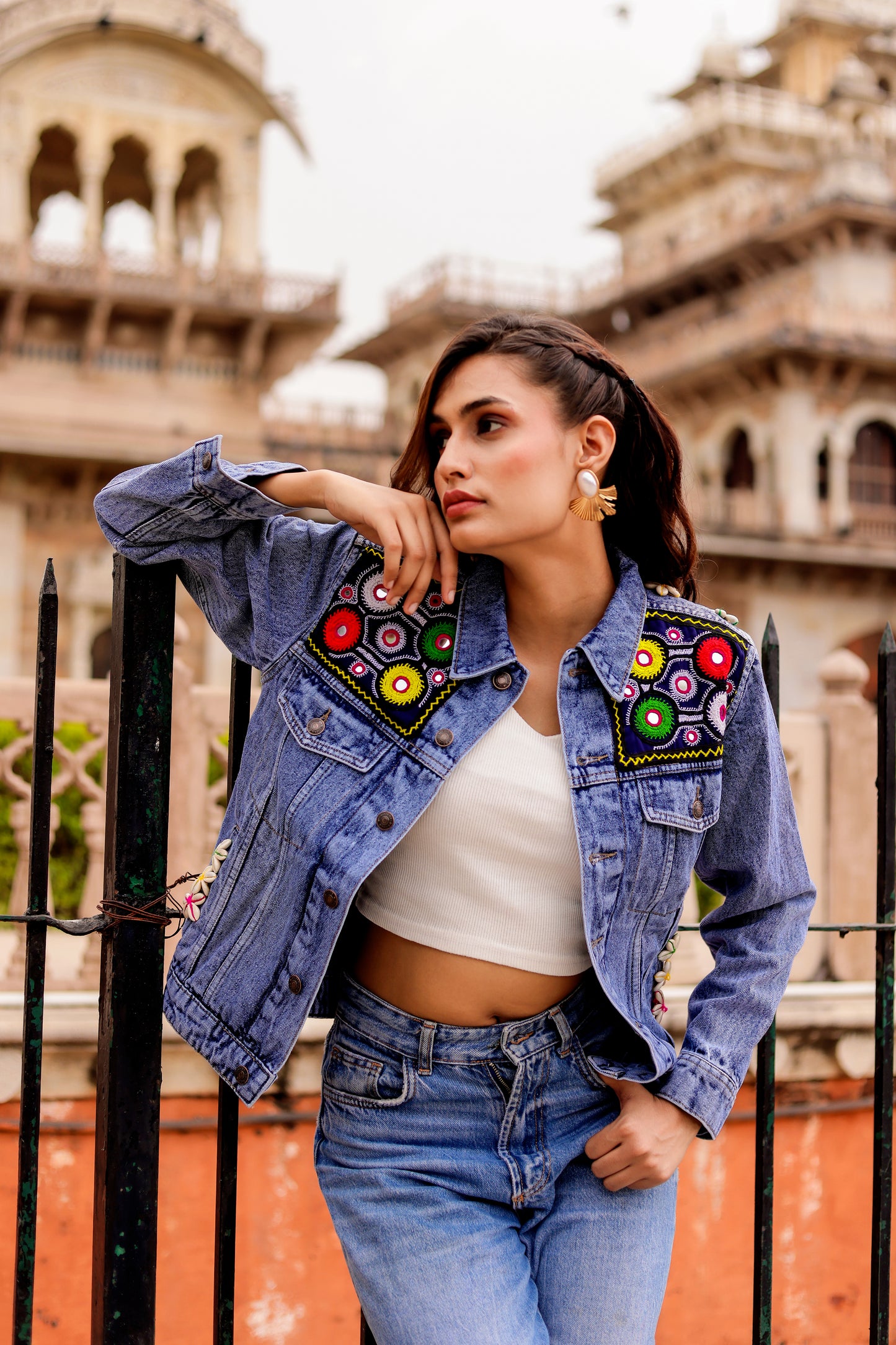 0163-J-HOB-Boho Chic Embroidered Denim Jacket - Made in India