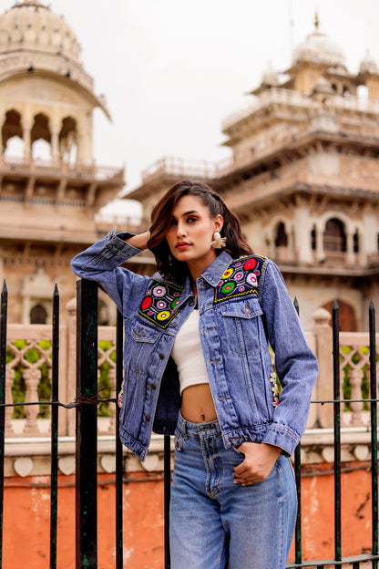 0163-J-HOB-Boho Chic Embroidered Denim Jacket - Made in India