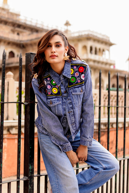 0163-J-HOB-Boho Chic Embroidered Denim Jacket - Made in India