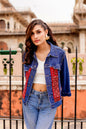 0175-J-HOB Indigo Bloom" Embroidered Patch Denim Jacket - Made in India