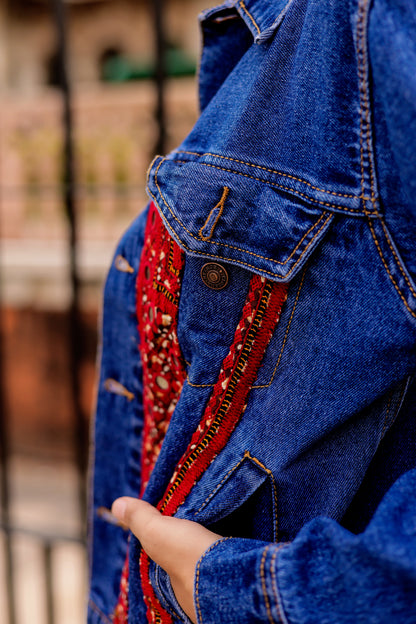 Threaded Grace Denim Jacket with Indian Artisan Touch