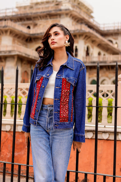 Threaded Grace Denim Jacket with Indian Artisan Touch