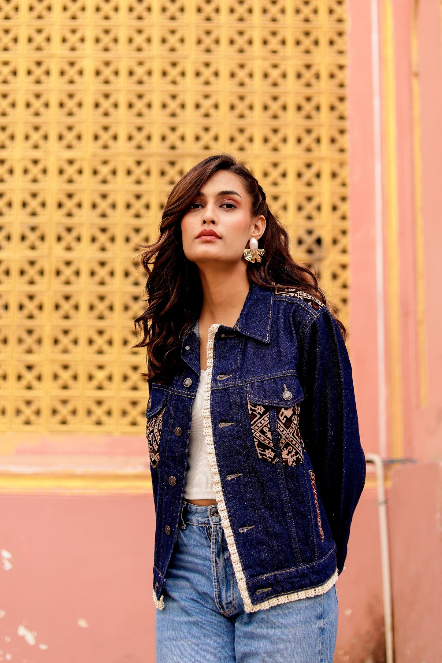 Boho Spirit Jacket: Fusion of Denim and Indian Art