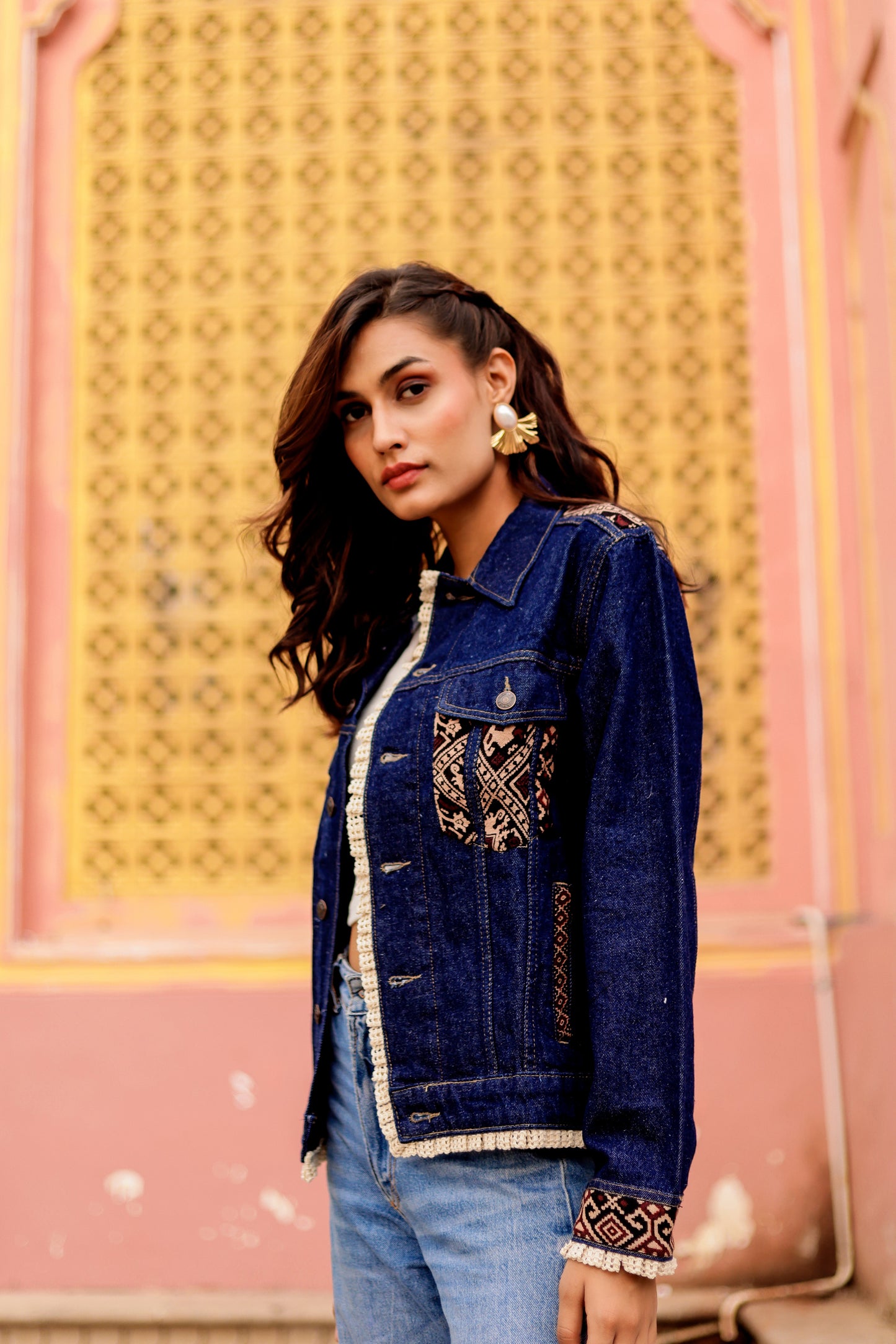 Boho Spirit Jacket: Fusion of Denim and Indian Art