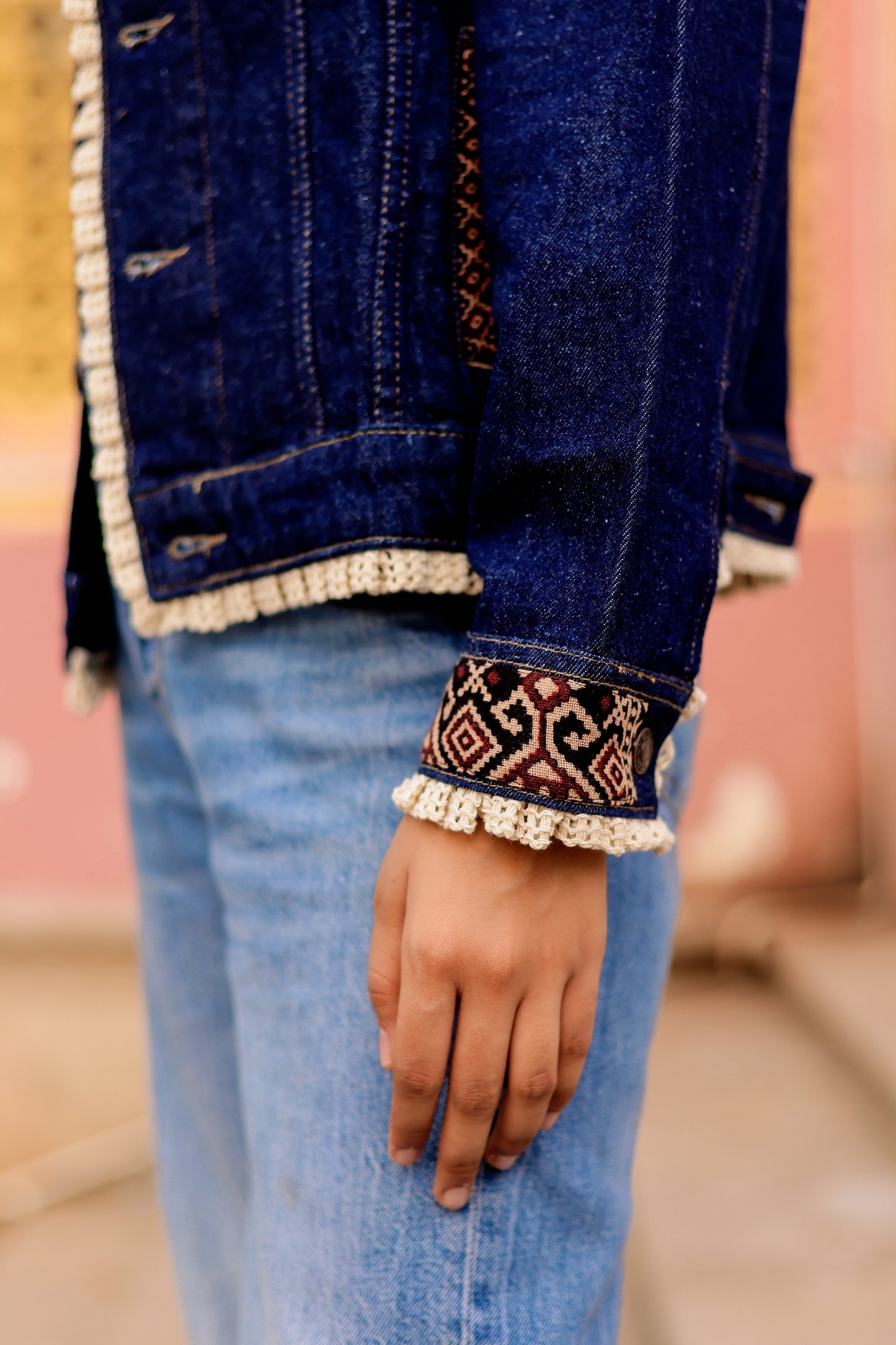 0164-J-HOB-Artisan Embroidered Indigo Denim Jacket - Made in India