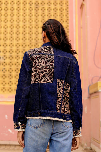0164-J-HOB-Artisan Embroidered Indigo Denim Jacket - Made in India