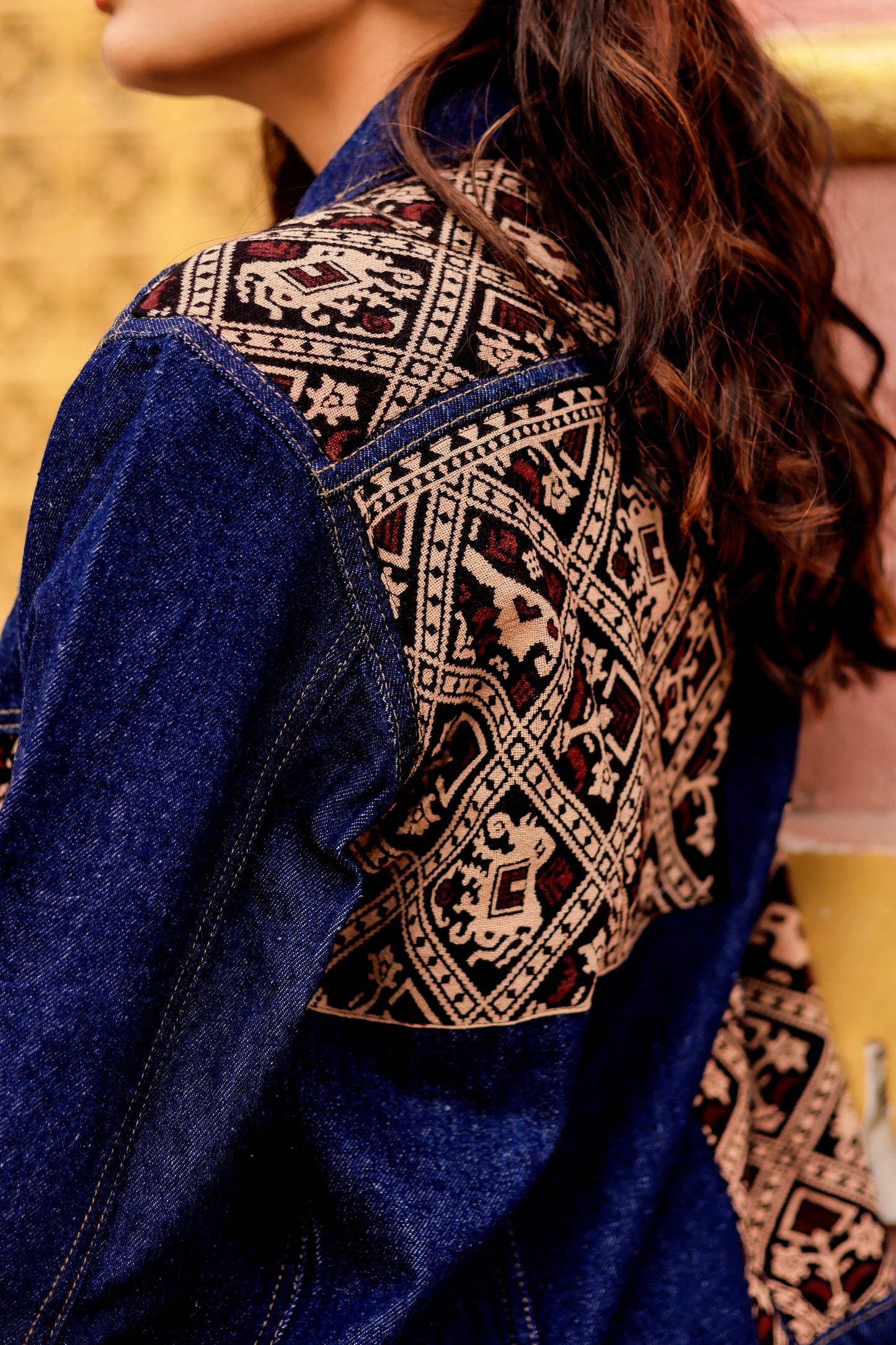 Boho Spirit Jacket: Fusion of Denim and Indian Art
