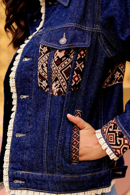 0164-J-HOB-Artisan Embroidered Indigo Denim Jacket - Made in India