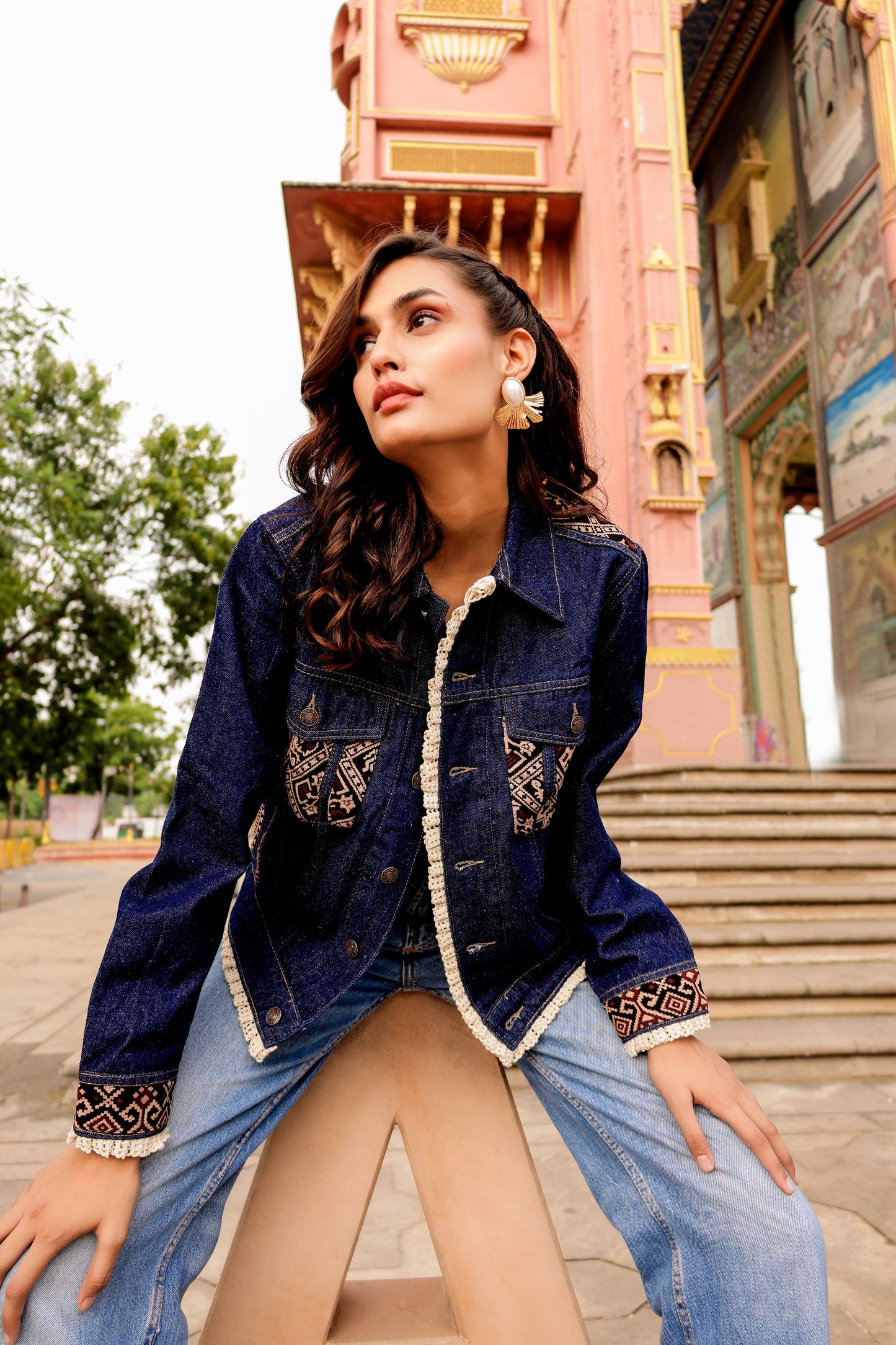 Boho Spirit Jacket: Fusion of Denim and Indian Art