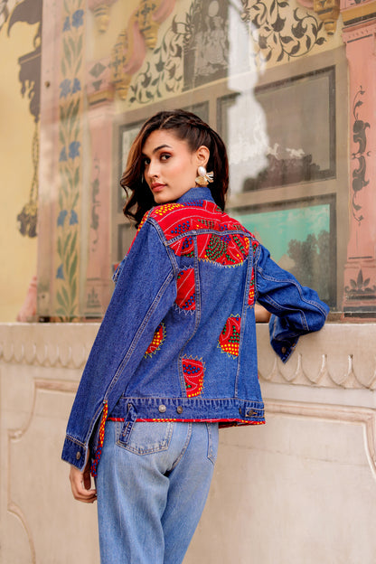 0165-J-HOB-BohoFusion Handcrafted Embroidered Denim Jacket - Made in India