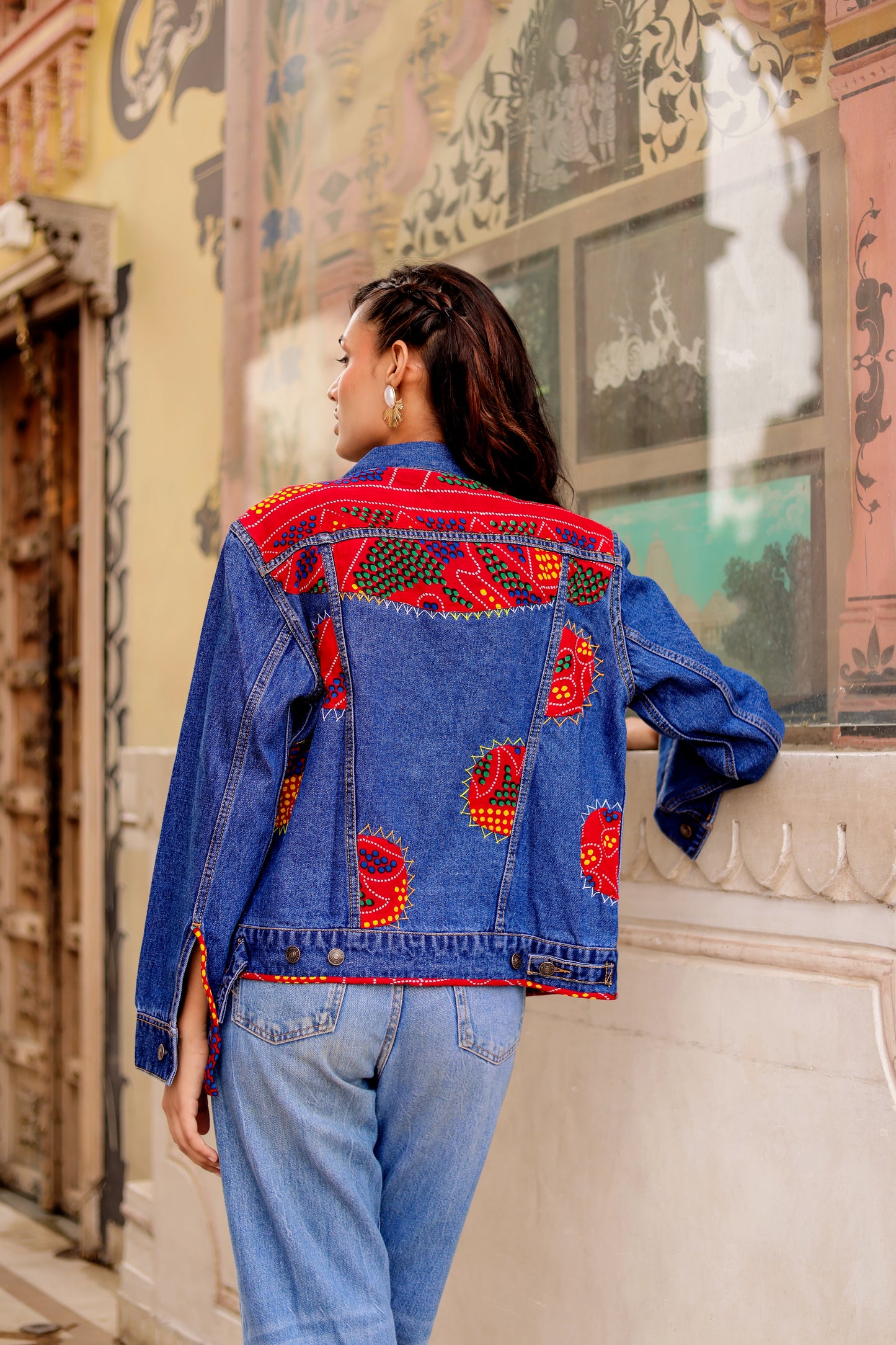 0165-J-HOB-BohoFusion Handcrafted Embroidered Denim Jacket - Made in India