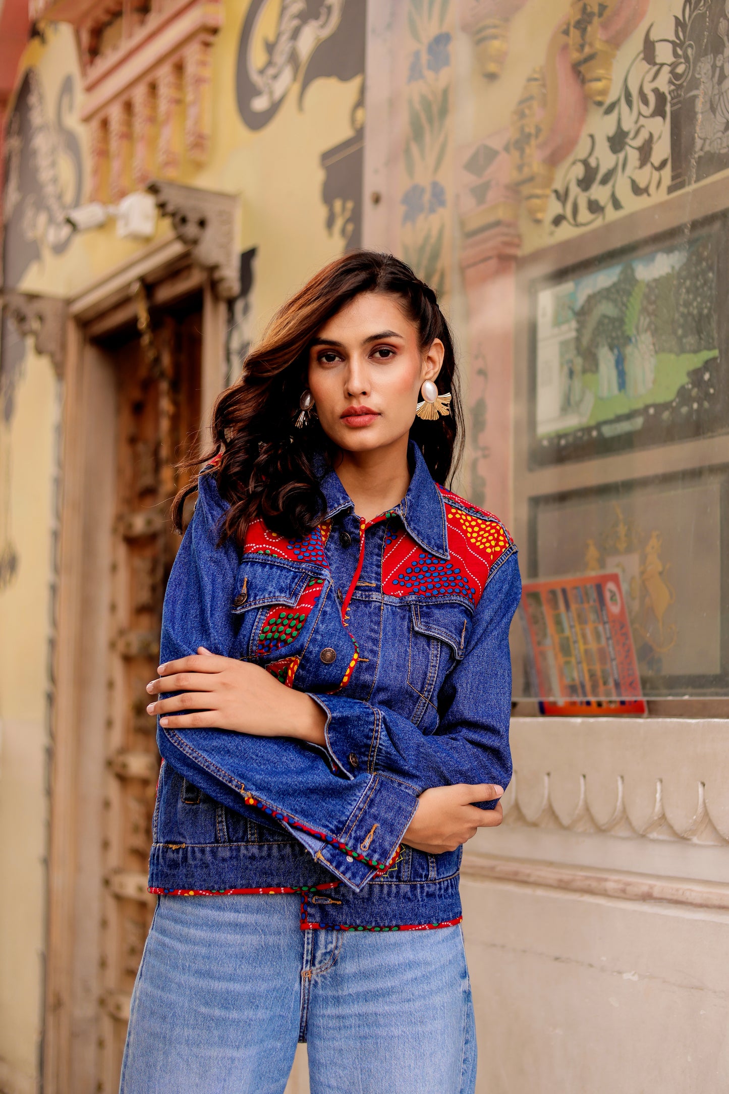 0165-J-HOB-BohoFusion Handcrafted Embroidered Denim Jacket - Made in India
