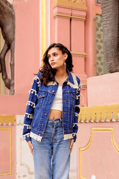 0174-J-HOB Boho-Chic Indian Denim Tassel Jacket - Made in India