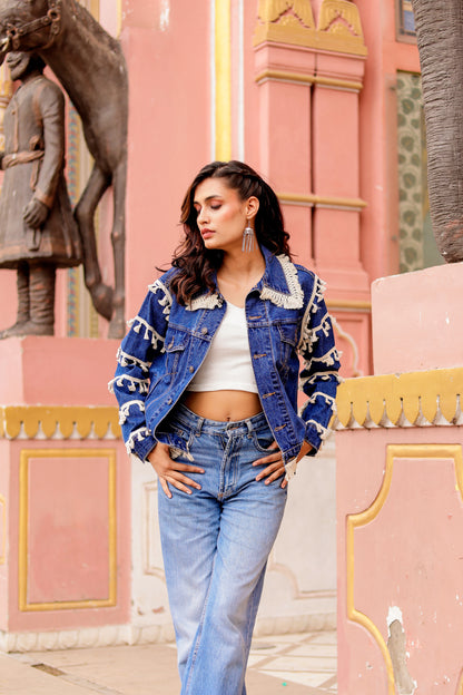 0174-J-HOB Boho-Chic Indian Denim Tassel Jacket - Made in India