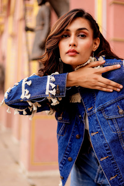 Timeless Fusion Denim Jacket with Indian Handcraft Details